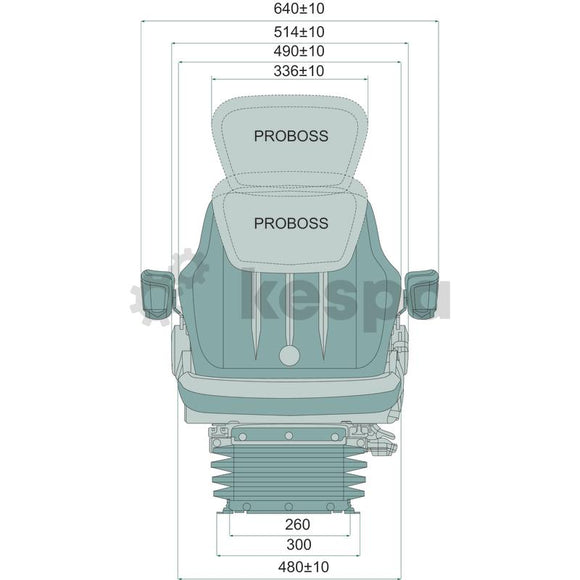 Luftfjädrad stol PROBOSS med armstöd och ryggförlängning 12V 260 mm