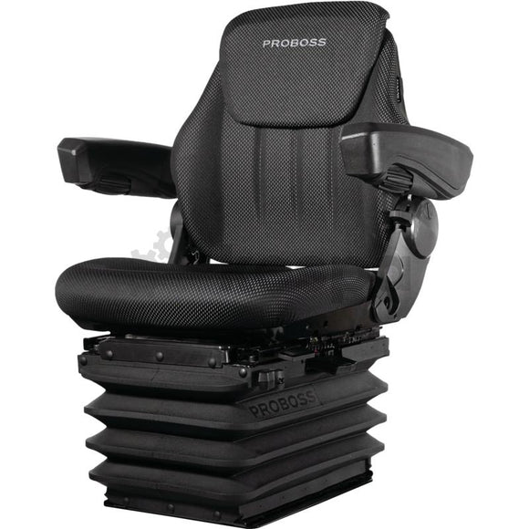 Luftfjädrad stol PROBOSS med armstöd och ryggförlängning 12V 260 mm