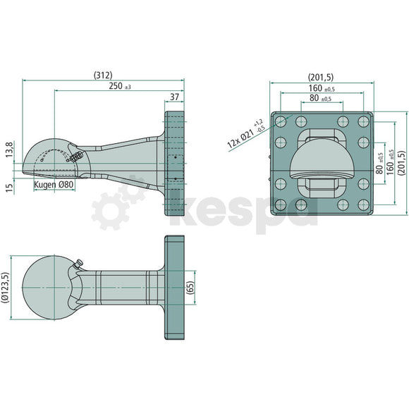 Kulhandske K80 4 ton 160x160 M20 från Scharmüller passande bl.a. Randex