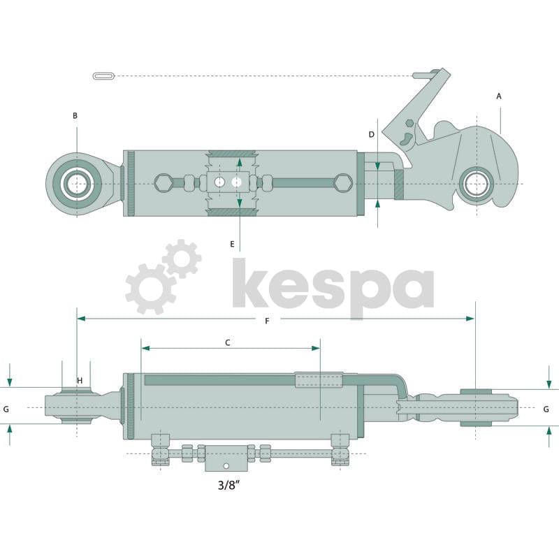 Hydraulisk toppstång kat 2 med kula och fångsthake 570-790 mm  av  Kespa AB Hydraulika toppstänger 7266