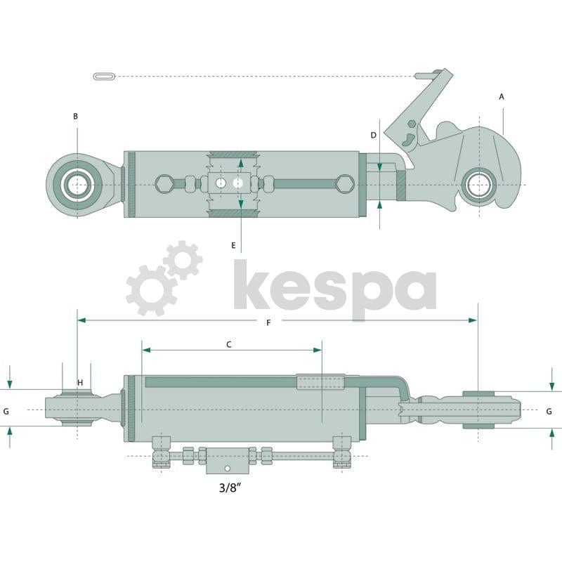 Hydraulisk toppstång kat 2 med kula och fångsthake 570-790 mm  av  Kespa AB Hydrauliska toppstänger 7266