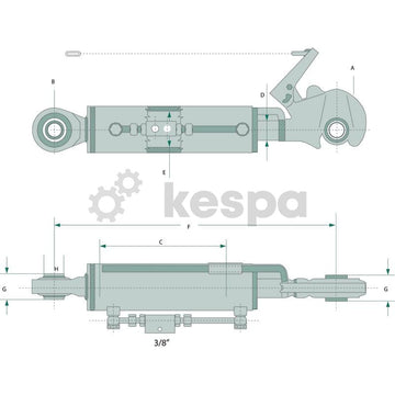 Hydraulisk toppstång kat 2 med kula och fångsthake 570-790 mm  av  Kespa AB Hydrauliska toppstänger 7266