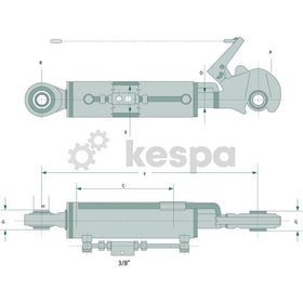 Hydraulisk toppstång kat 2 med kula och fångsthake 640-920 mm  av  Kespa AB Hydrauliska toppstänger 7264