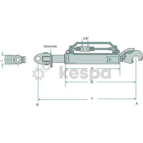 Hydraulisk toppstång kat 3 med gaffelled och fångsthake 666-906 mm  av  Kespa AB Hydrauliska toppstänger 7265