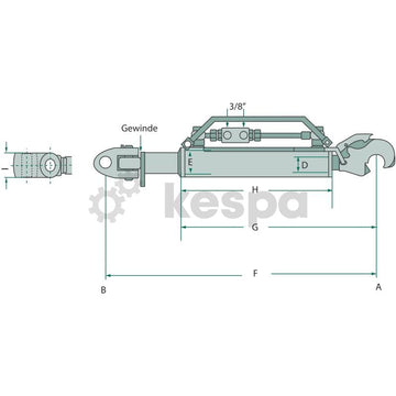 Hydraulisk toppstång kat 3 med gaffelled och fångsthake 666-906 mm  av  Kespa AB Hydrauliska toppstänger 7265