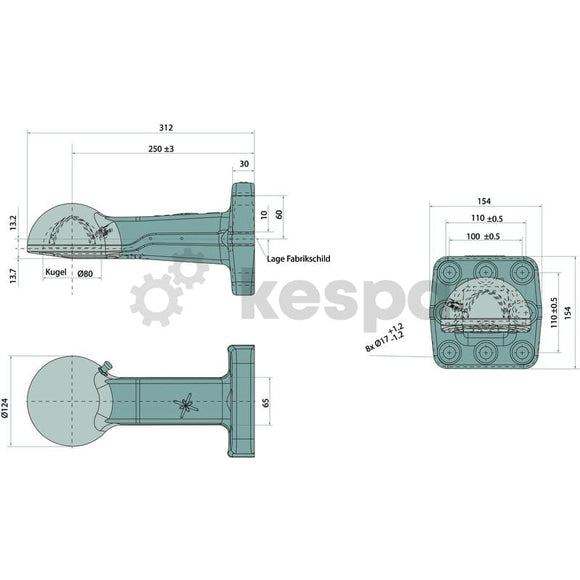 Kulhandske K80 med fläns 110x100 M16  av  Kespa AB Kulhandske 7479