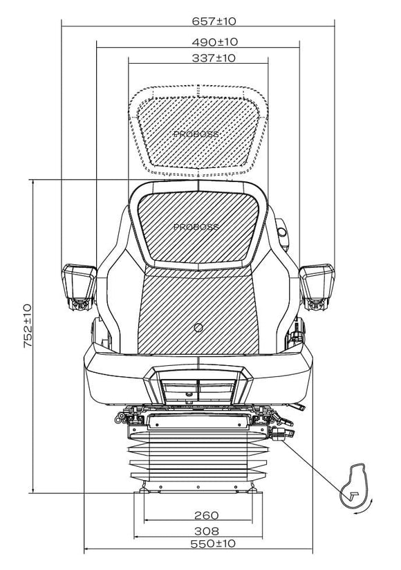 Luftfjädrad förarstol från Proboss, 550mm bred och ett spårmått på 260mm  av  Kespa AB Luftfjädrad stol 7532