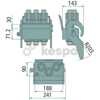 Snabbkoppling multifaster hona 3x 1" BSP 2P316-3-1G F C  av  Kespa AB Multikoppling kopplingsplatta 7648