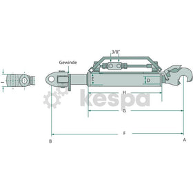 Toppstång hydraulisk kat 3 med gaffelled och fånghake 726-966mm  av  Kespa AB Hydrauliska toppstänger 7311