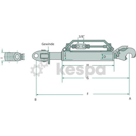 Toppstång hydraulisk kat 3 med gaffelled och fånghake 726-966mm  av  Kespa AB Hydrauliska toppstänger 7311